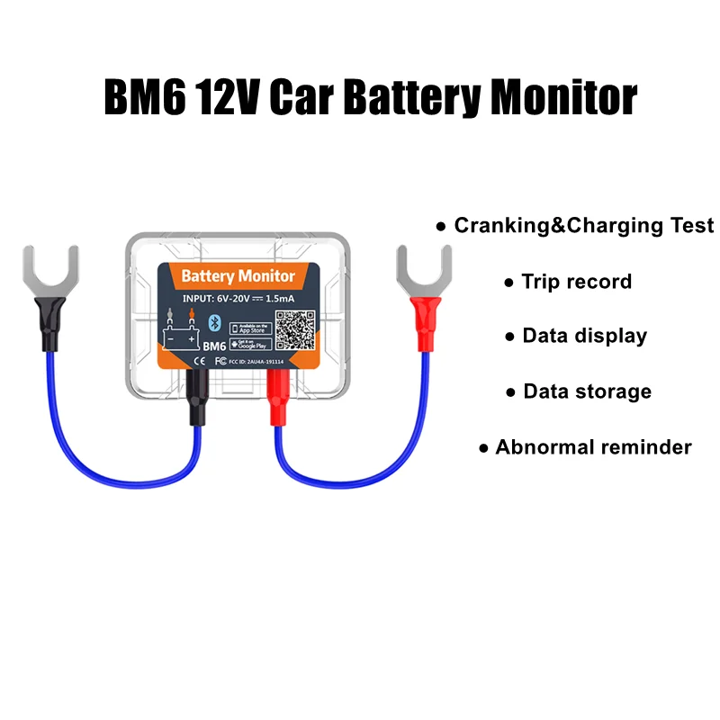 ไร้สายบลูทูธ 4.0 12V แบตเตอรี่ BM6 รถแบตเตอรี่ตรวจสอบสุขภาพ APP การตรวจสอบเครื่องทดสอบแบตเตอรี่สําหรับ Android IOS ร้อน