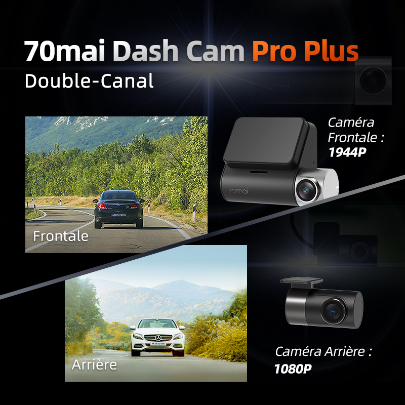 70mai-Dash Cam Pro Plus, A500S, 1944P, ADAS, GPS, Caméra avant, A500S, agglomFOV, DVR de voiture, Support de stationnement 24H, Caméra intérieure arrière