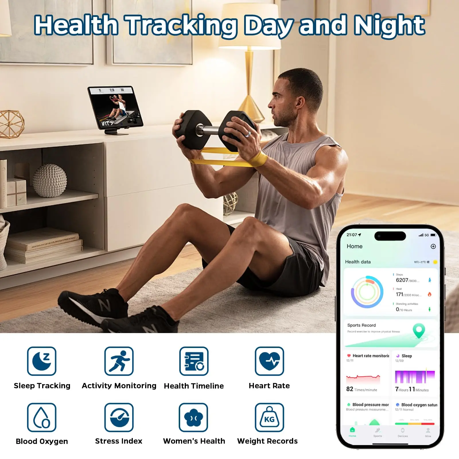 AFUJEW Smart Ring Health Tracker, Sleep Tracker Ring with Heart Rate, Waterproof Fitness Ring for Activity Monitoring/Steps