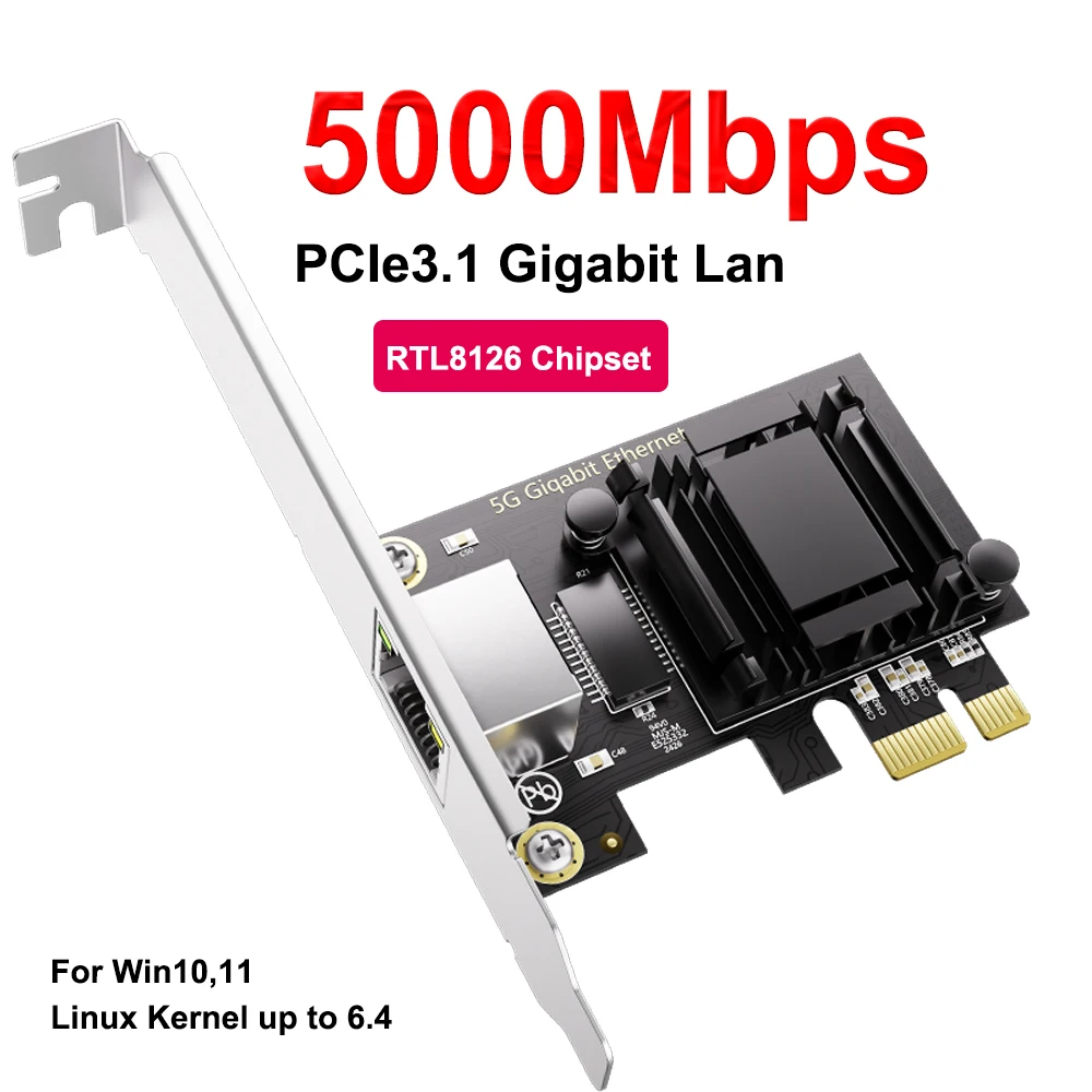 Сетевая карта 5G PCI-E к RJ45, чип RTL8126, гигабитный Ethernet, сетевая карта PCI Express, 10/100/2500/5000 Мбит/с, 1 Гбит/с/5 Гбит/с