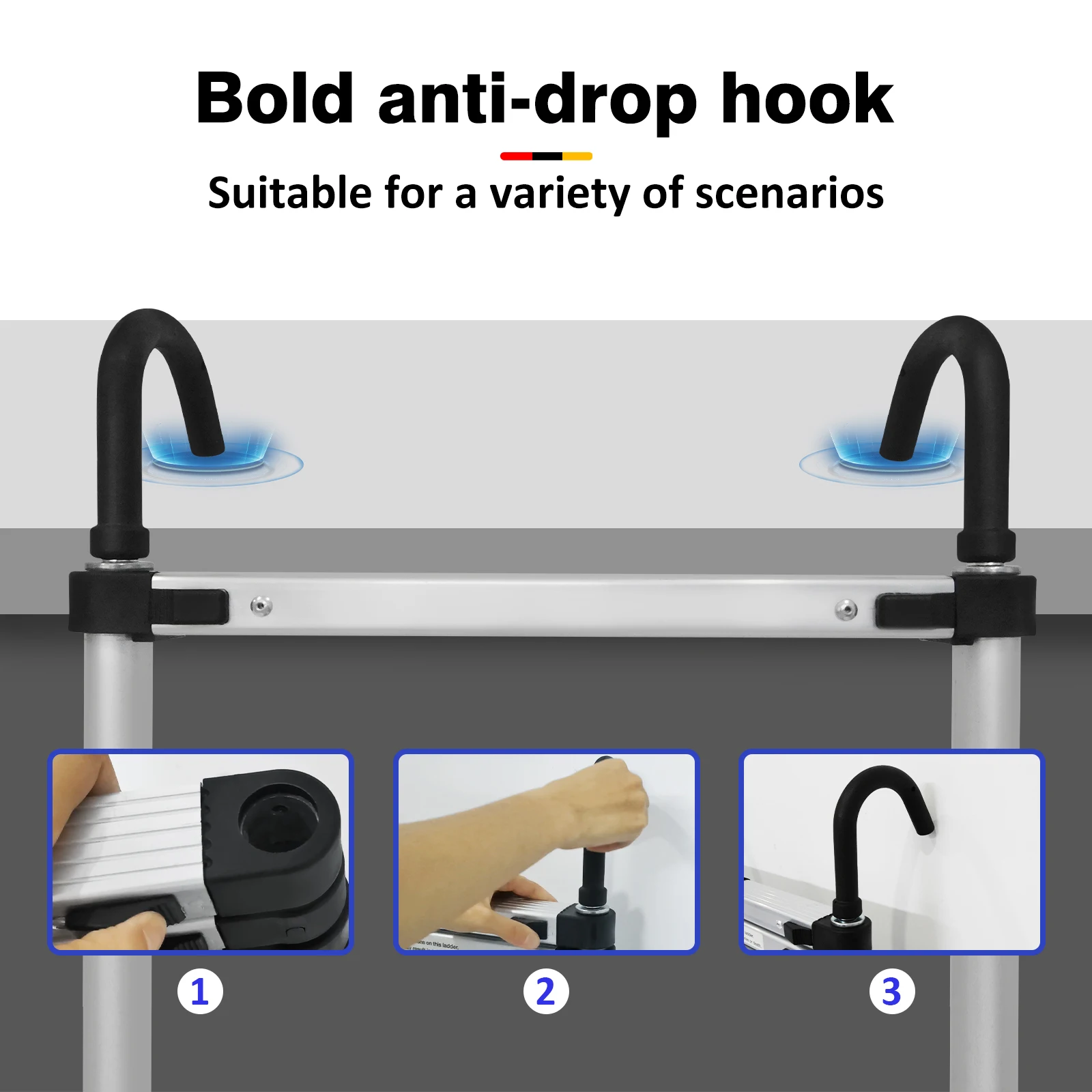 Aluminium Folding Telescopic Step Ladder with Detachable Hooks & Extendable Steps, for Home Loft Roof Ceiling, 330 Lb Capacity