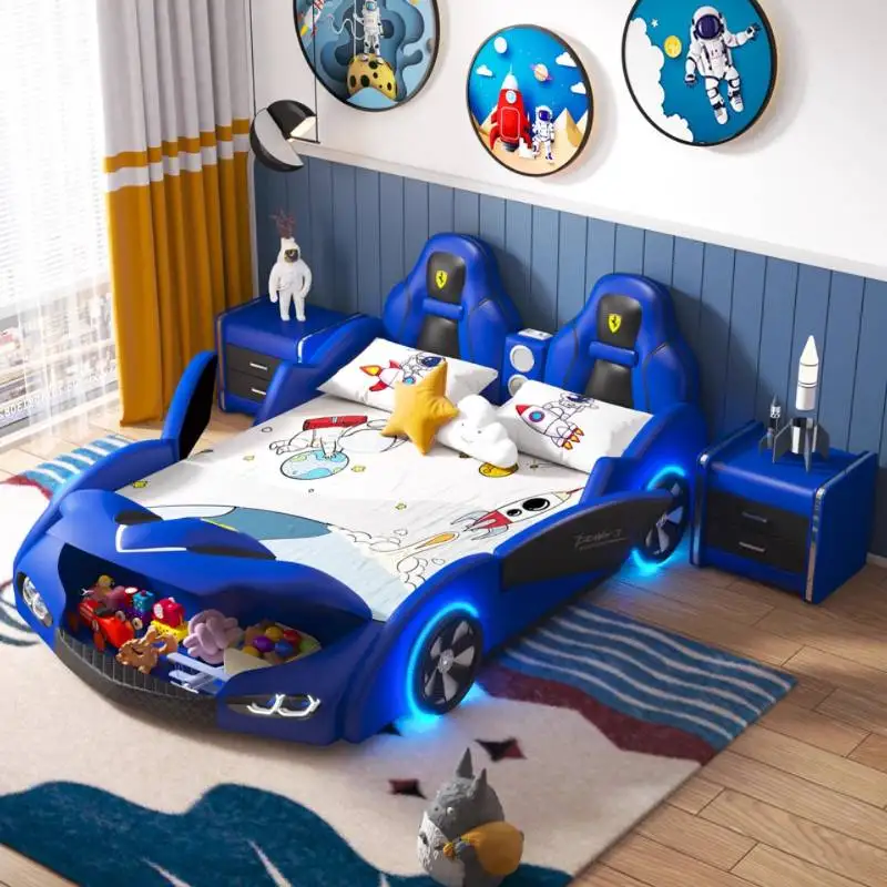 Nordic Car Shape Kids Beds Safety Toys Storage Single Design Boys Kids Bed Toddler Playpen Camas Infantiles Furniture Home