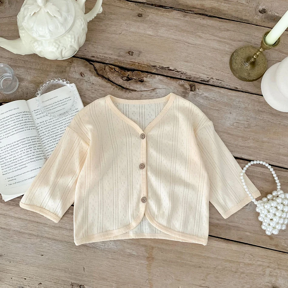 Ropa para niños, chaqueta de verano para niños pequeños, Tops informales coreanos para niños y niñas, prendas de vestir exteriores ligeras de manga larga, cárdigan de Color sólido