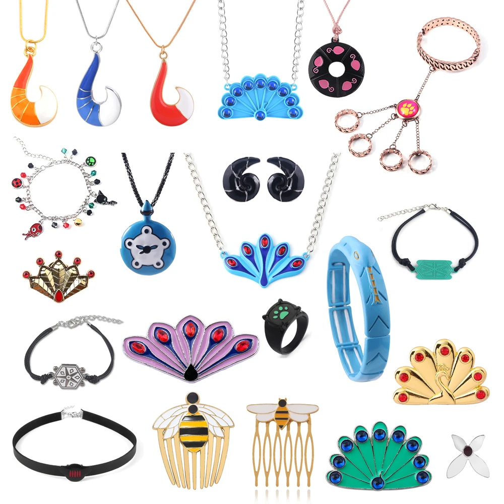 Anime Girls Lady Brooch Badge Peacock Necklace Pendant Snake Bracelet Tales Cosplay Hairpin Woman Man Jewelry Accessories Gifts