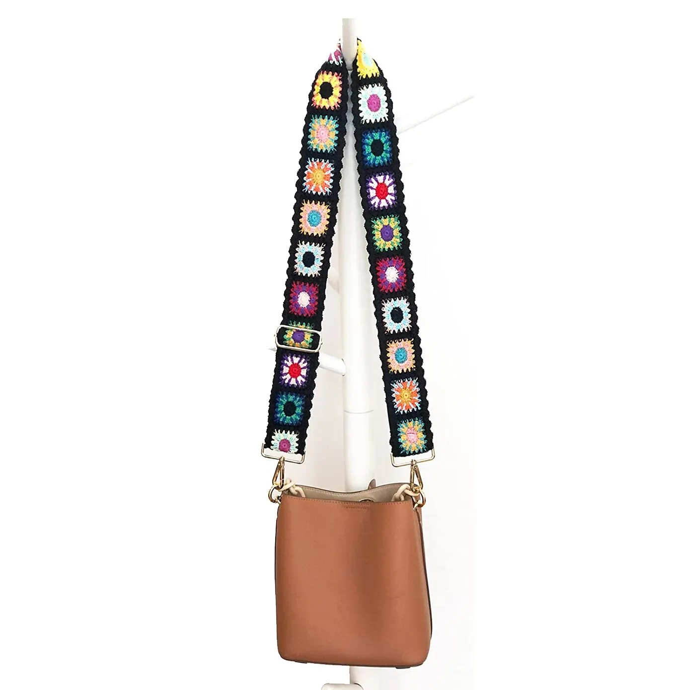 Tracolla per borsa a fiori all'uncinetto alla moda tracolla larga regolabile tracolla per borsa lavorata a maglia fai da te accessori per borsa con ricamo etnico
