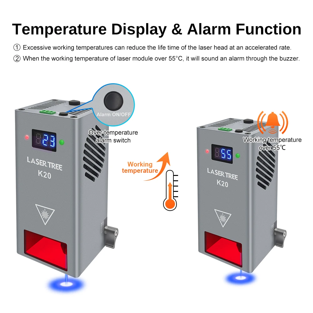 LASER TREE K20 20W Optical Power Laser Head with Air Assist TTL Blue Light Module for Laser Machine Cutting Engraving DIY Tools