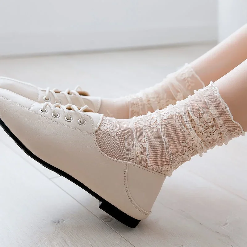 Calcetines Harajuku para mujer, calcetín de encaje Floral transparente transpirable, calcetín de rejilla de malla dulce, calcetines suaves y transpirables, medias Sox