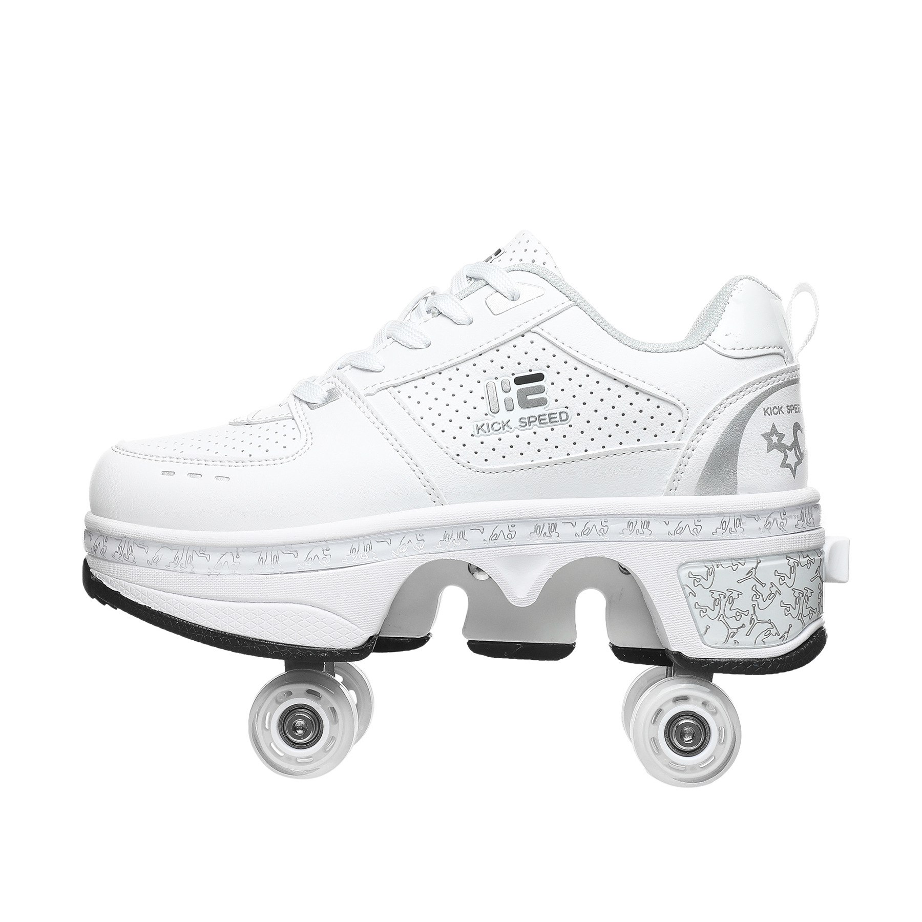 Deform ล้อคู่แถวรองเท้าผ้าใบ 4 ล้อ Breathable สเก็ต Roller รองเท้าที่มองไม่เห็นรอกการเปลี่ยนรูป Roller