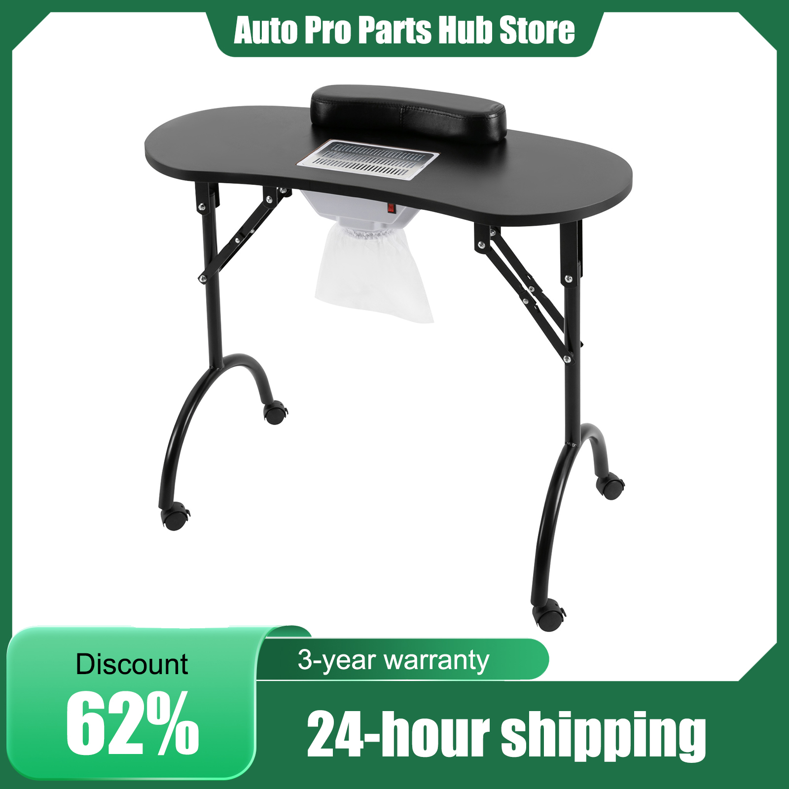 Klappbarer Nageltisch, mit 4 Rädern und 5,5 W Staubsammler, multifunktionaler tragbarer Maniküretisch, Platte für Salon zu Hause