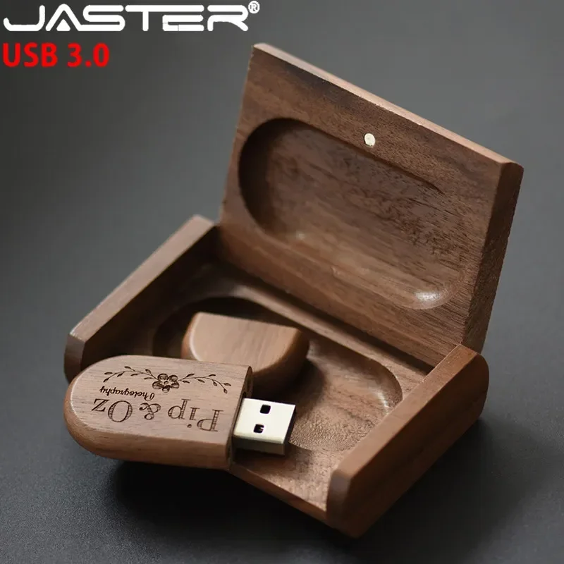 Jaster usb 3.0 logotipo de alta velocidade caixa de madeira logotipo pessoal cliente pendrive 8gb 16gb 32gb 64gb usb flash drive pen drive u disco
