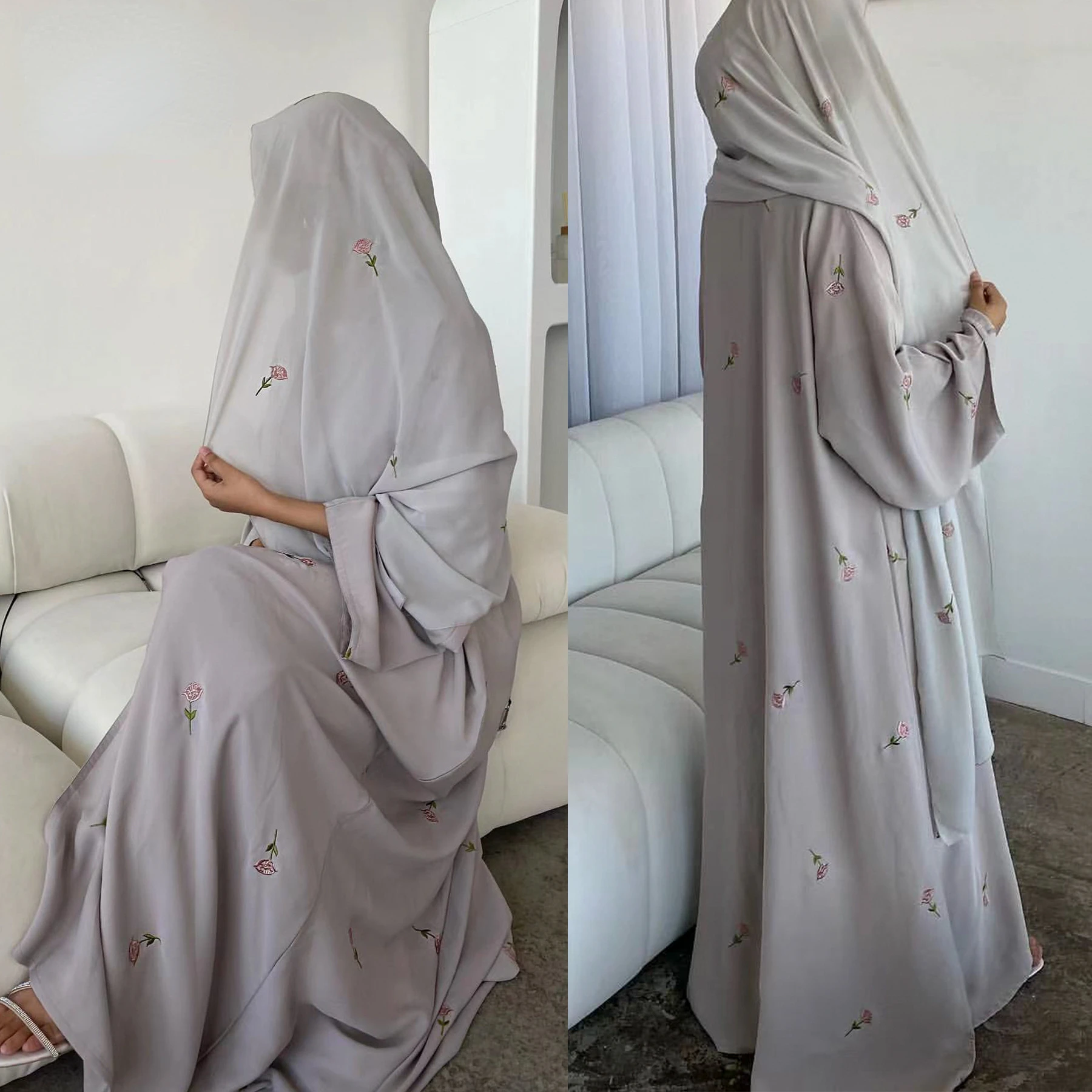 女性のための黒い刺繍されたアバヤ,カーディガン,イスラム教徒のカフタン,トルコとイスラムの服,豪華な着物,新しい衣装,2024