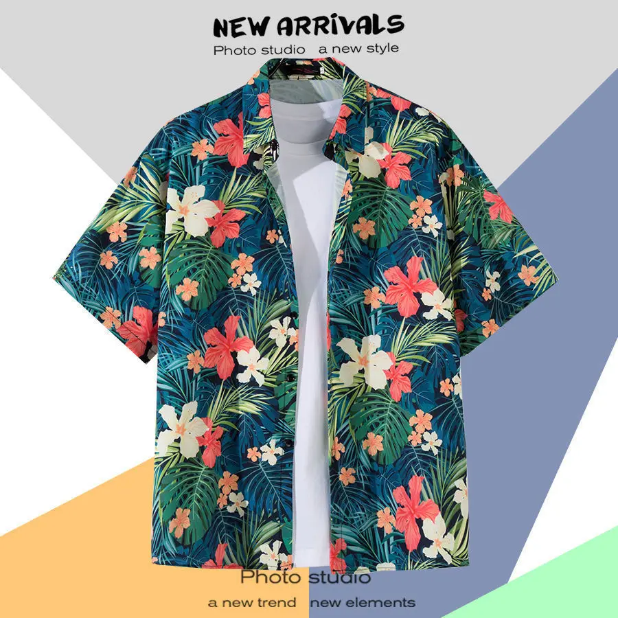 Männer Street Fashion Sommer Täglichen Hemd Hawaiian Cartoon Print Beiläufige Lose Shirts Kurzarm Strand Lose Tops