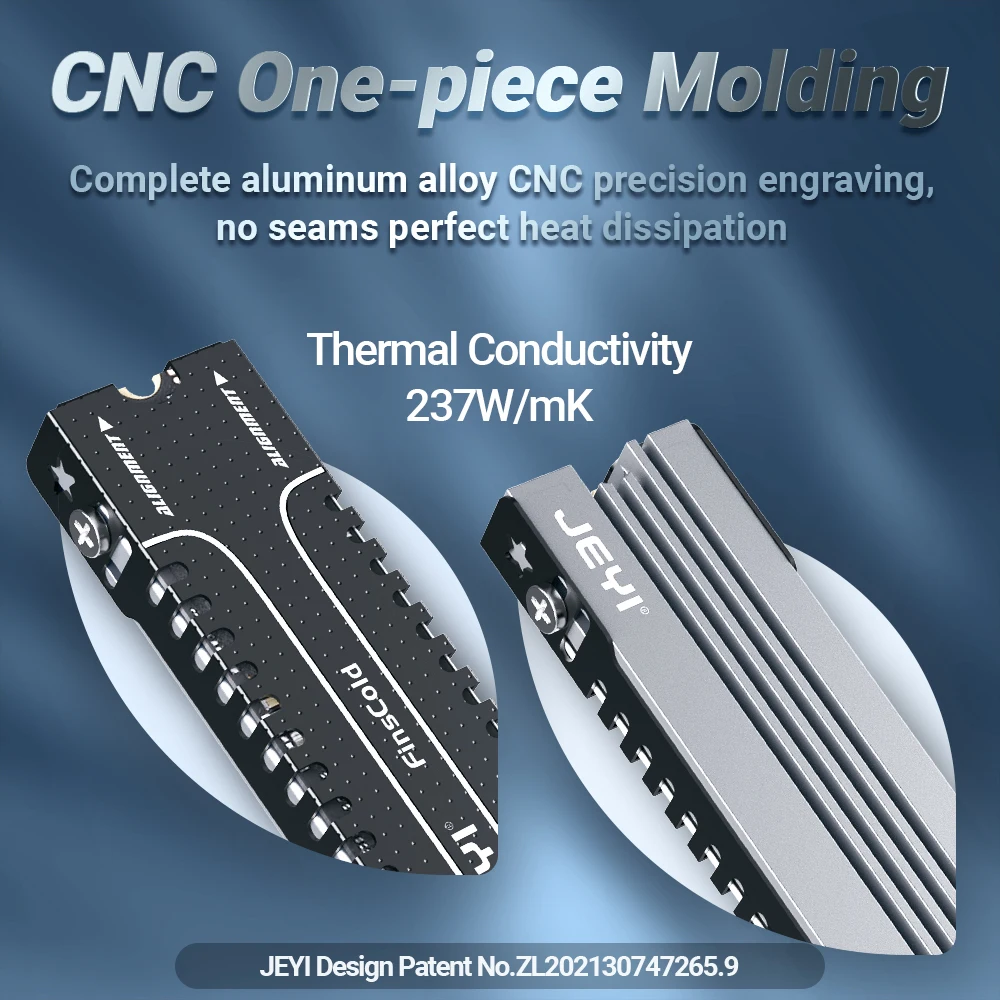JEYI M.2 SSD-Kühlkörper, 2280 NVME NGFF SSD-Kühlung, Vollaluminium-Kühler mit thermischem Silikonpad für Motherboard/PS5