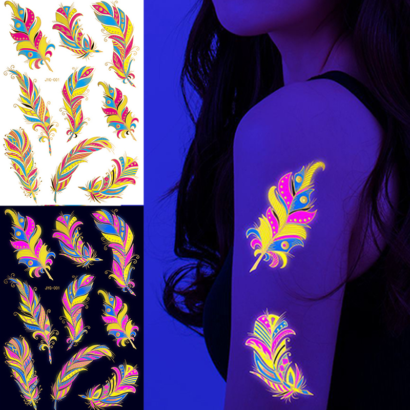 Autocollant Fluorescent tatouages temporaires lumineux autocollants lueur UV tatouage de taureau Fluorescent imperméable pour décalcomanies d'art corporel