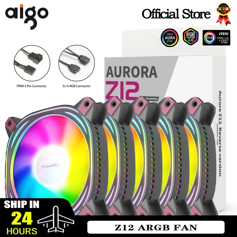 Clearance_Aigo Z12 Computerkast Fan Reverse Ventoinha PC 120mm Rgb Fan Cooler 4pin PWM CPU Koelventilator 3pin5v Argb 12cm Ventila