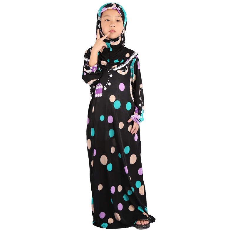 Gửi Randamly Bé Gái Hồi Giáo Đầm Hijab Ramadan Bộ Ả Rập Trẻ Em Dubai Khăn Trùm Đầu Dài Áo Dây Đảng Hồi Giáo Áo Choàng