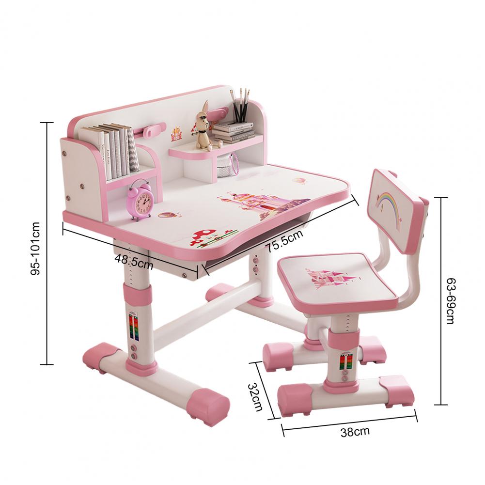 Kids Functional Desk And Chair Set Height Adjustable Children School Study Table Chair Set With Cartoon Pattern Writing Board