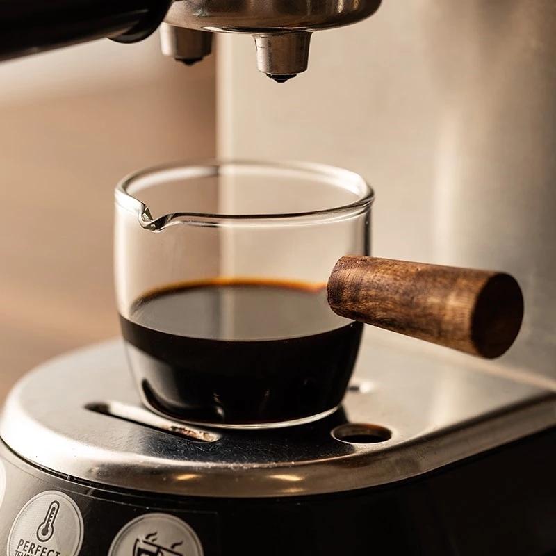 Glas Messbecher Holzgriff Glas Espresso Messbecher Einzel milch Kaffee Kännchen Kaffee Zubehör Küchen maß Becher