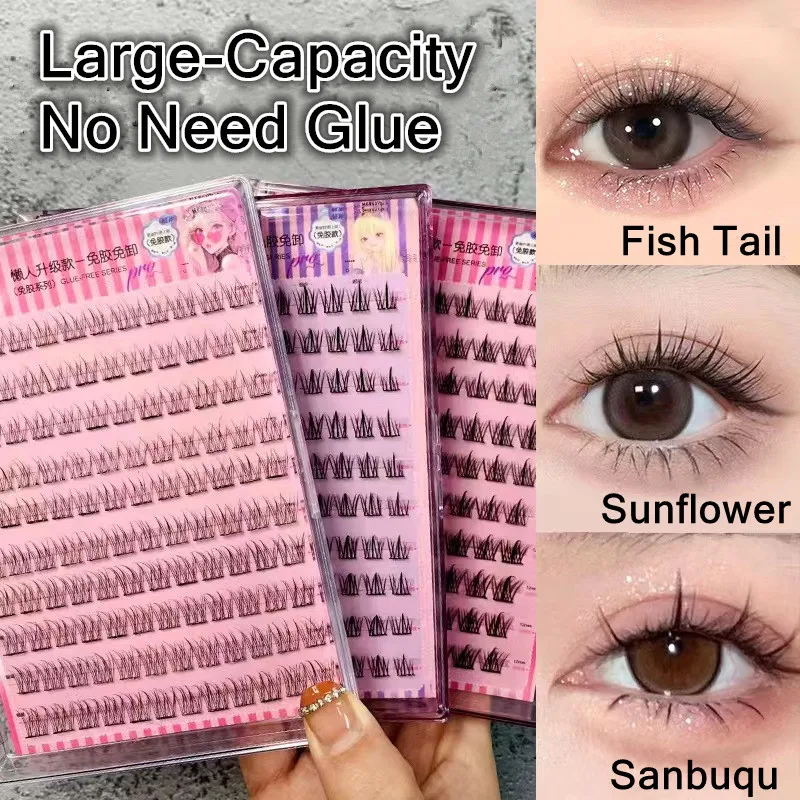 Pestañas postizas autoadhesivas voluminosas, sin necesidad de pegamento, cola de pez esponjosa, girasol, extensión de pestañas rizadas gruesas, ojos de Anime DIY