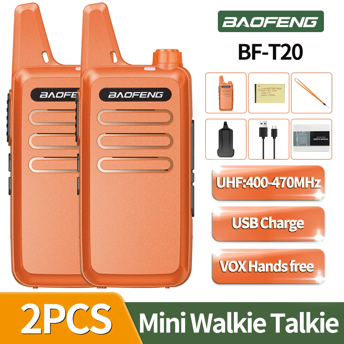 2X Baofeng BF-T20 Mini Walkie Talkie USB Lade UHF Tragbare Radio Für BF-888S KD-C1 Handheld Zwei Weg Radio für Hotel