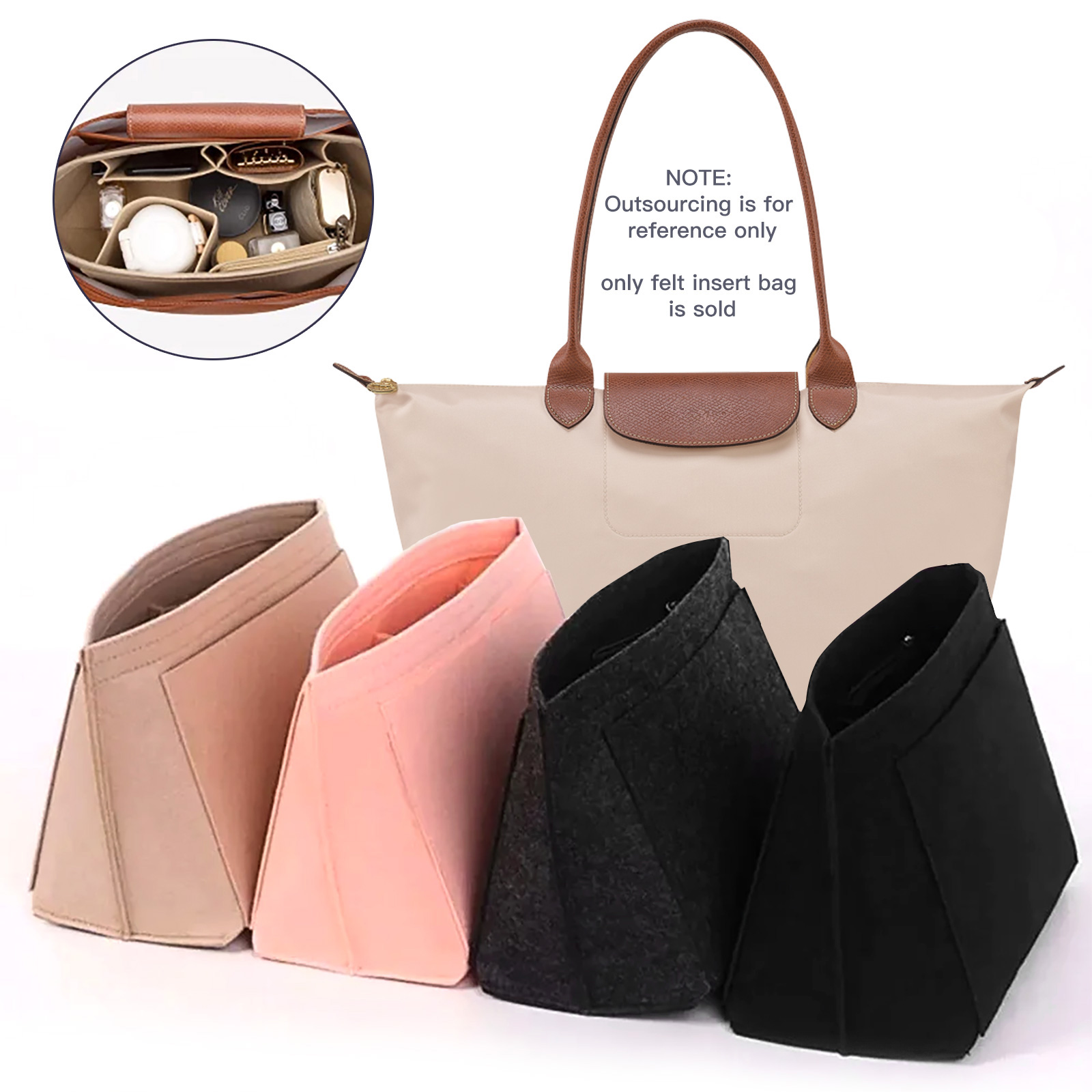 Organizador de bolso, organizador de bolso de fieltro con múltiples bolsillos, organizador de bolso de mano plegable para insertar organizador de cartera para bolso