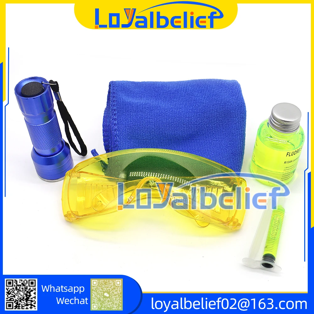 Herramienta de detección de fugas fluorescentes para reparación de automóviles, herramienta de reparación de aire acondicionado automático R134a, Detector de prueba de fugas de Gas refrigerante A/C, tinte UV