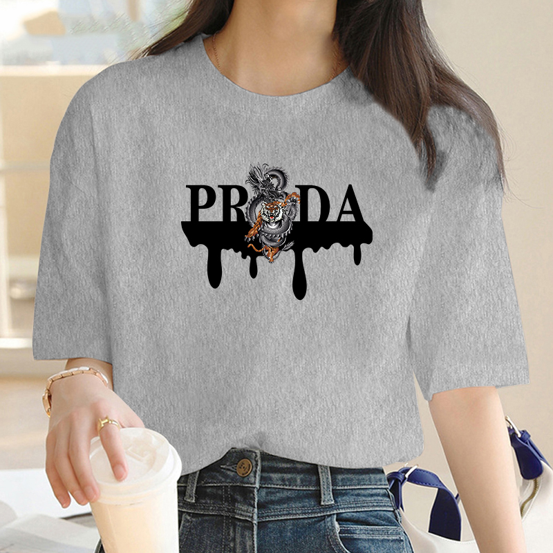 Camiseta de manga corta con estampado de dragón y tigre para mujer, ropa de marca de lujo, Top Y2K de verano