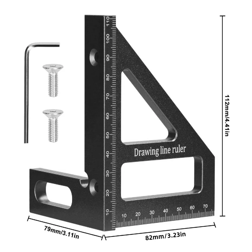 Regla triangular de inglete multiángulo 3D, transportador cuadrado de aluminio para carpintería de 45/90 grados, herramienta de medición de diseño de alta precisión