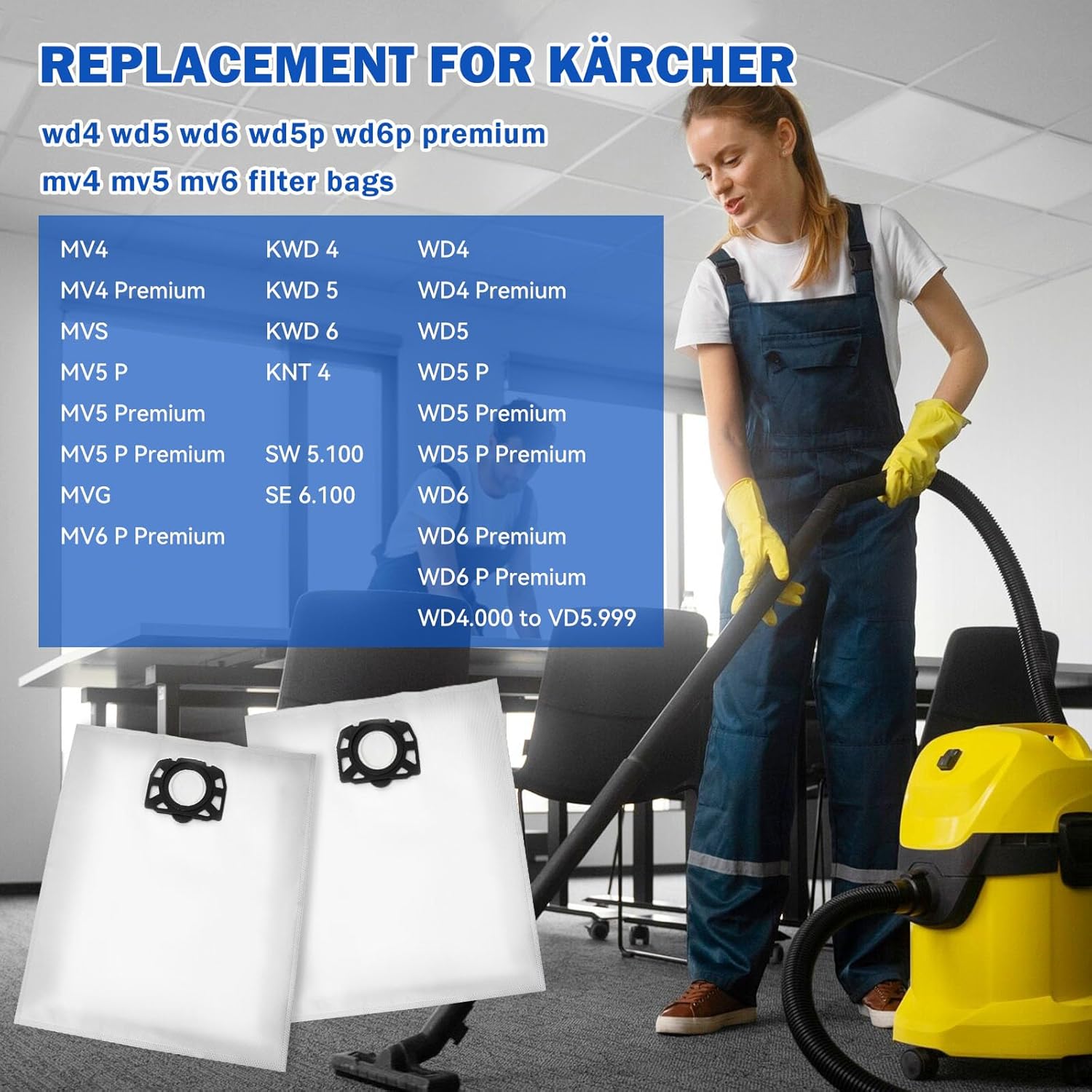 Мешки для пылесоса для пылесоса Kärcher WD4 WD5 WD6 WD5P WD6P MV4 MV5 MV6, мешки для пыли для влажной и сухой уборки для Karcher 2.863-006.0