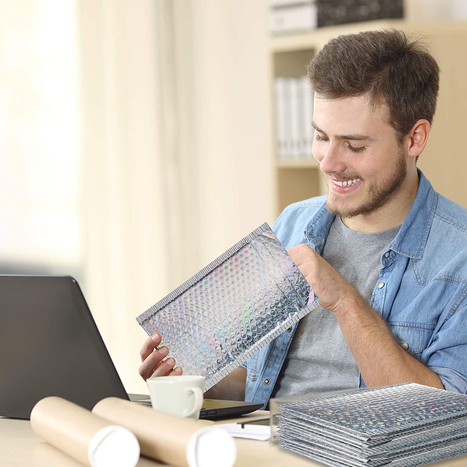 ซองไปรษณีย์มีฟองโลหะสีเงิน100ชิ้นถุงฟอยล์กันน้ำอลูมิไนซ์บรรจุภัณฑ์ของขวัญเบาะส่งซองจดหมาย