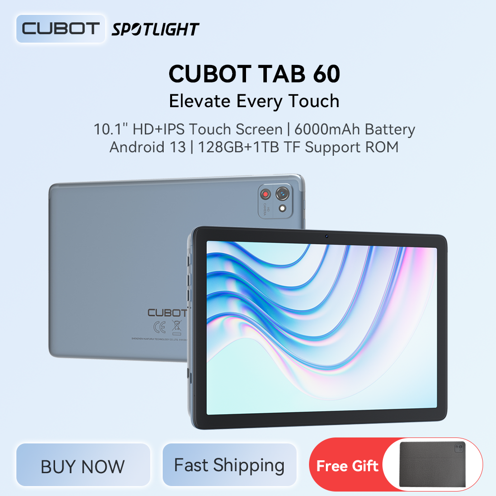 Cubot TAB 60, 2024 Novo tablet Android, Octa-Core, 8 GB de RAM (4 GB + 4 GB estendidos), ROM de 128 GB, tela HD + de 10,1 polegadas, bateria de 6000 mAh, OTG, WiFi 6, Bluetooth, tablete para estudante