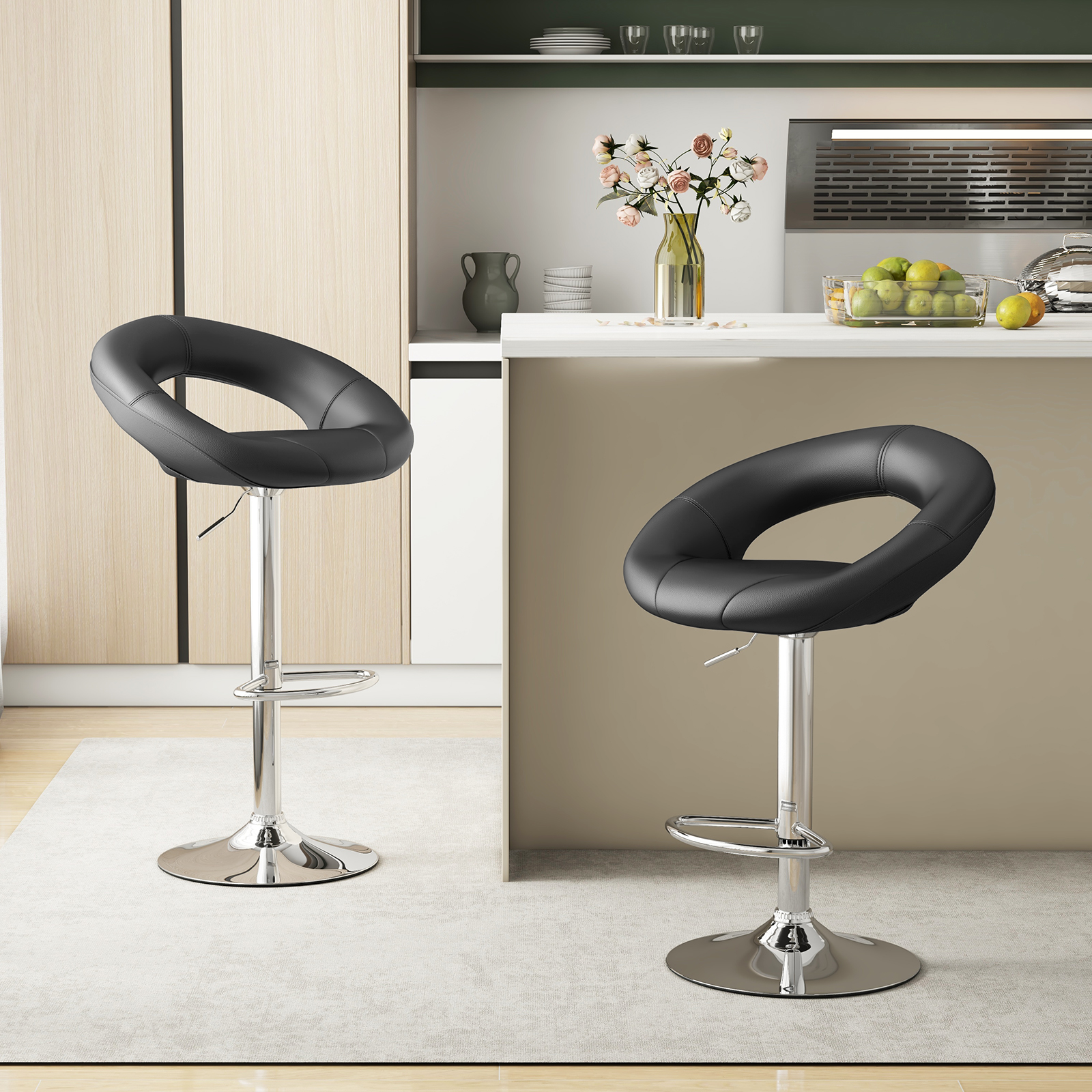 GOFLAME Swivel Bar Stool Set of 2 Height Adjustable PU Leather Counter Stools