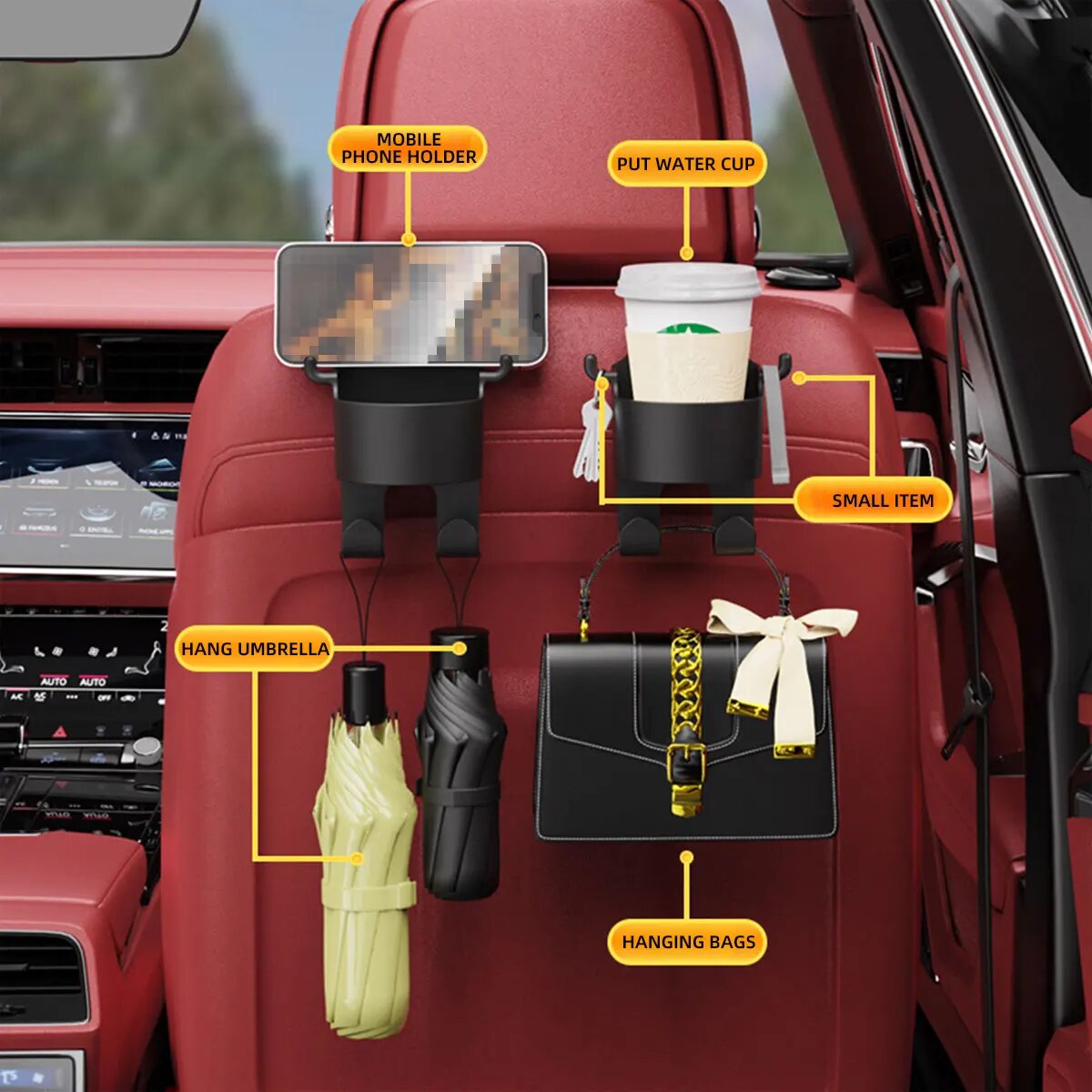 2 ชิ้นรถที่นั่ง Headrest Hook Hanger จัดเก็บ Universal พร้อมถ้วยสําหรับกระเป๋าถือ Fit Universal รถอุปกรณ์เสริม