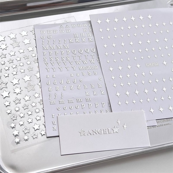 MINKYS New Arrival 3pcs Set Silver Letters + Starburst + Star Kpop Toploader Decorative Stickers Stationery
