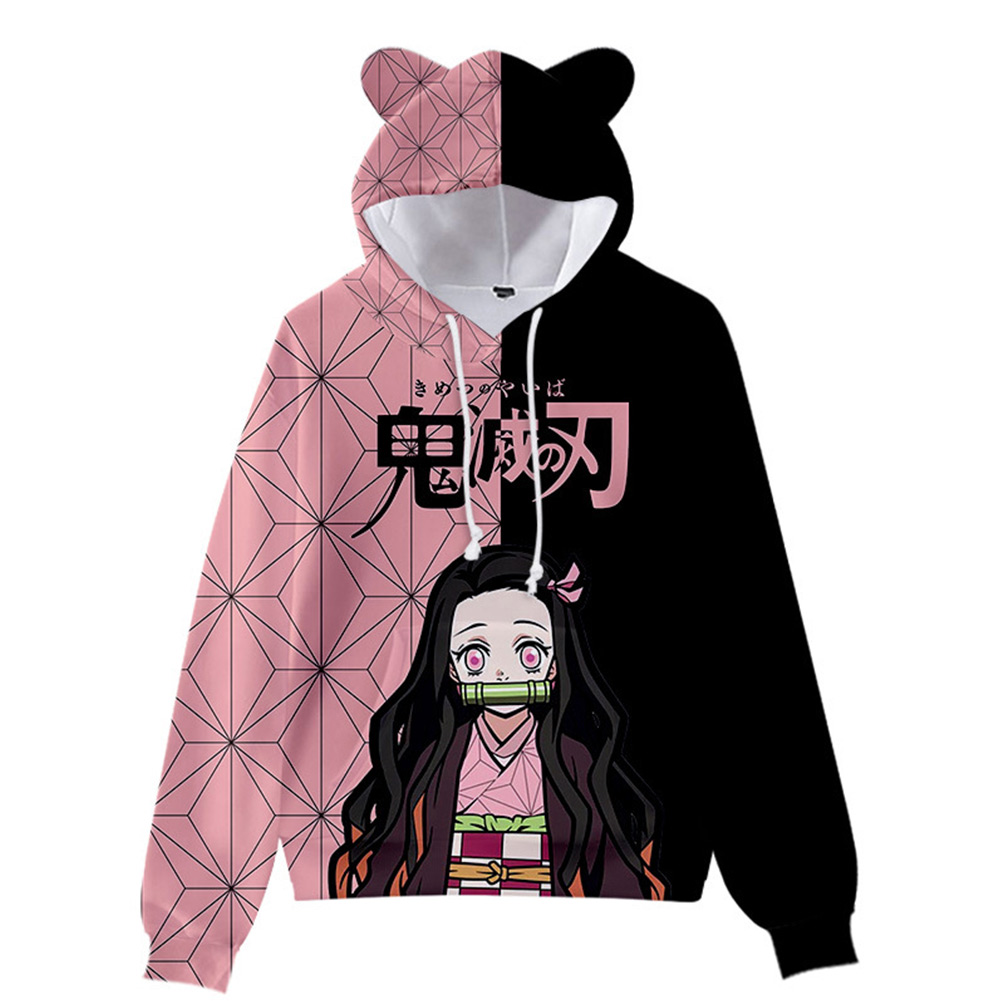 악마 Cos Slayer Nezuko 코스프레 까마귀 귀 풀오버 스웨터 streetwear 남성 여성 Nezuko Clothes Fantasia Suit