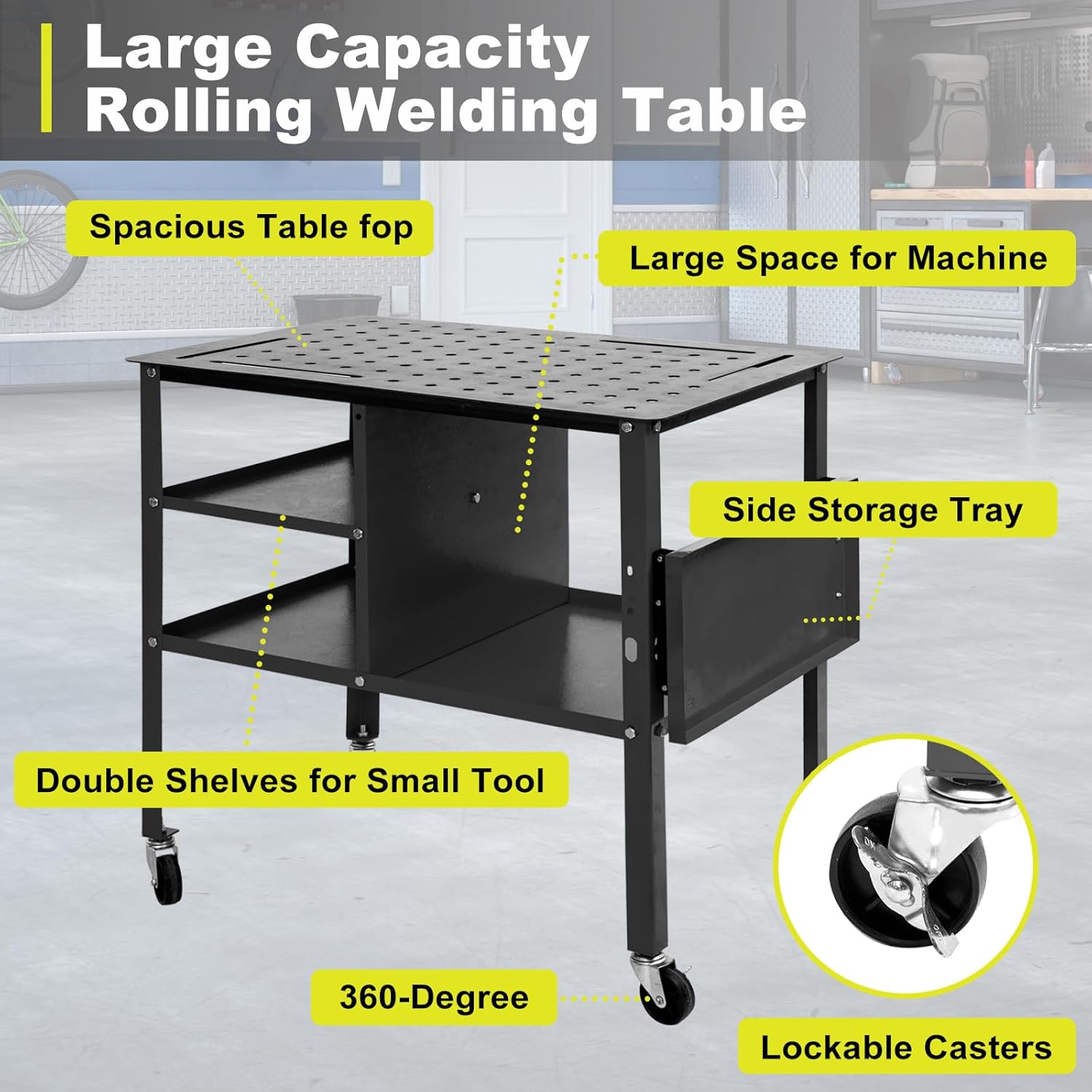 Welding Table, Portable Rolling Metal Cart with 5/8'' Fixture Holes, 1800lbs Heavy Duty Steel Workbench with Wheels