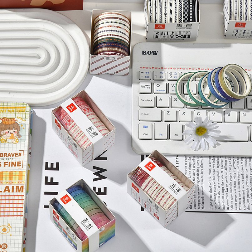 เทป Washi ขนาดเล็ก10ม้วนอุปกรณ์การเรียนเทปกาวตกแต่งพื้นฐานเครื่องเขียนกระดาษกาวตกแต่งไดอารี่