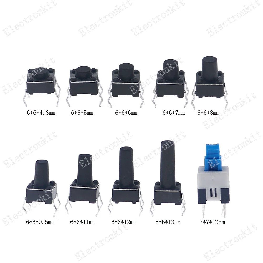180 pz 10 tipo 6*6 luce Micro interruttore tattile Set interruttore a pulsante assortimento Set fai da te 6x6 tasti Tact ON/OFF kit pacchetto misto