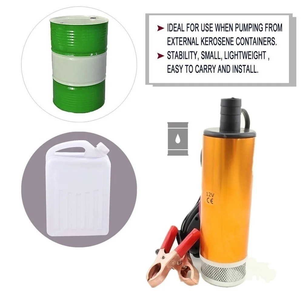 Pistola de reabastecimento de bomba de óleo 2 em 1, elétrica submersível, 5 metros, mangueira de aço, combustível, água, acessórios de acampamento