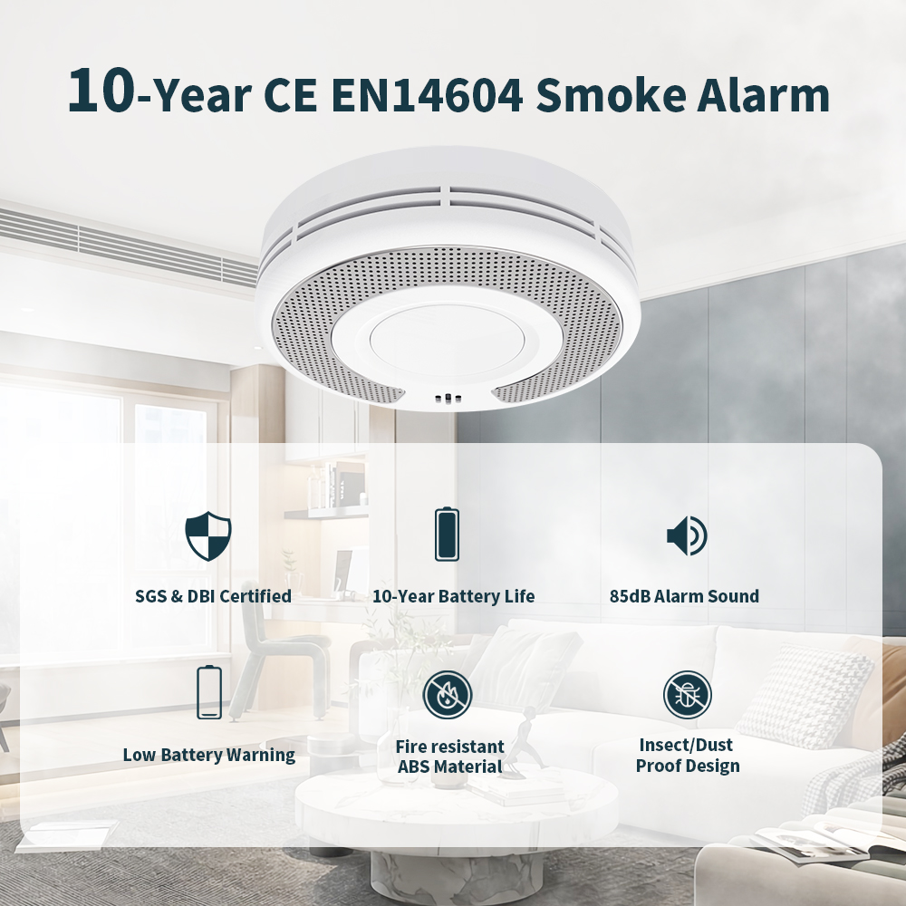 Rilevatore di fumo autonomo, rilevatore di fumo con batteria da 10 anni, allarme antincendio, CE/UKCA, VS03