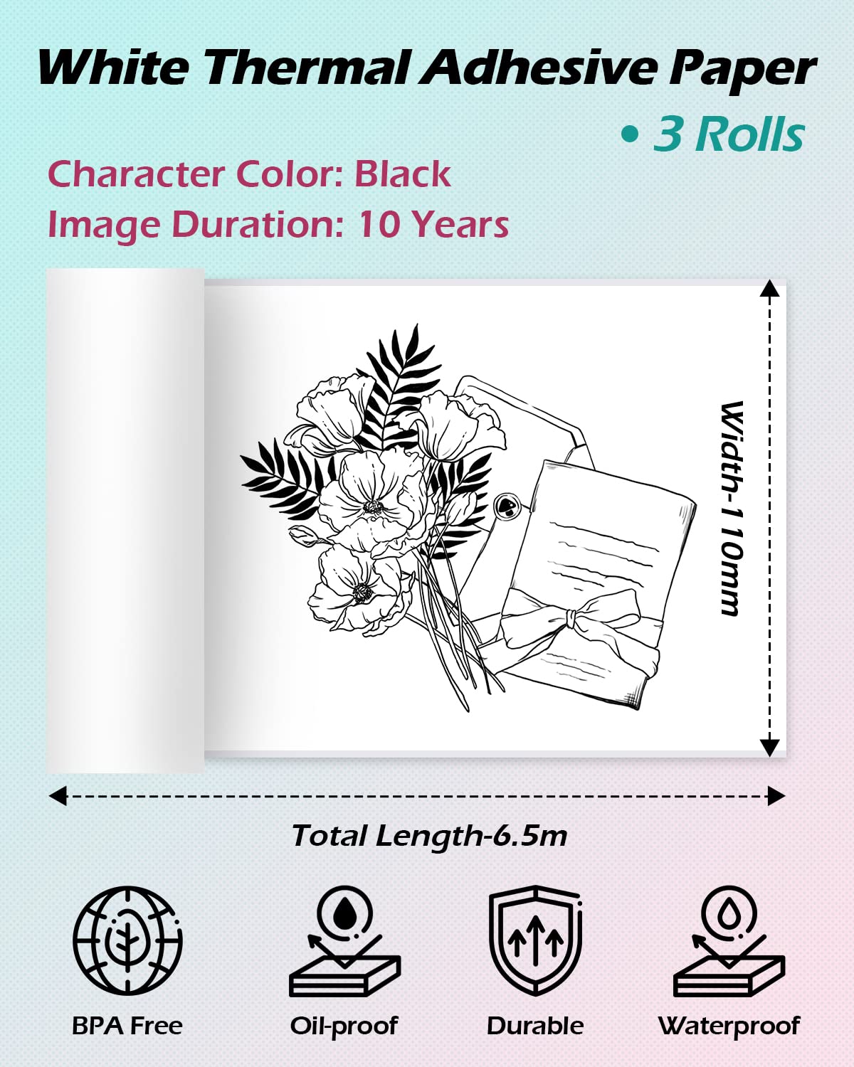 Phomemo белая клейкая термонаклейка бумага 107 мм совместимая с Phomemo M03AS/M04S/M04AS беспроводной карманный принтер 3 рулона