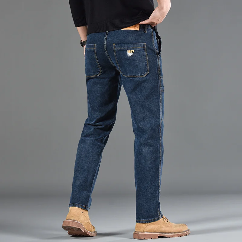 Pantalones vaqueros con seis bolsillos y estampado de moda, estilo de corte recto pequeño, ropa informal y cómoda para hombre
