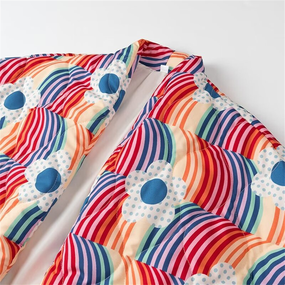 Inverno novo produto moda feminina e casual versátil solto cardigan decoração casaco de algodão impresso