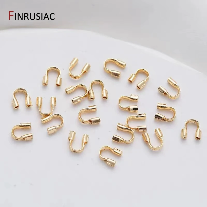 Protectores de alambre de latón chapado en oro de 14/18K para fabricación de joyas, Protector de cable guardián, conector de cierre en forma de U, accesorios DIY
