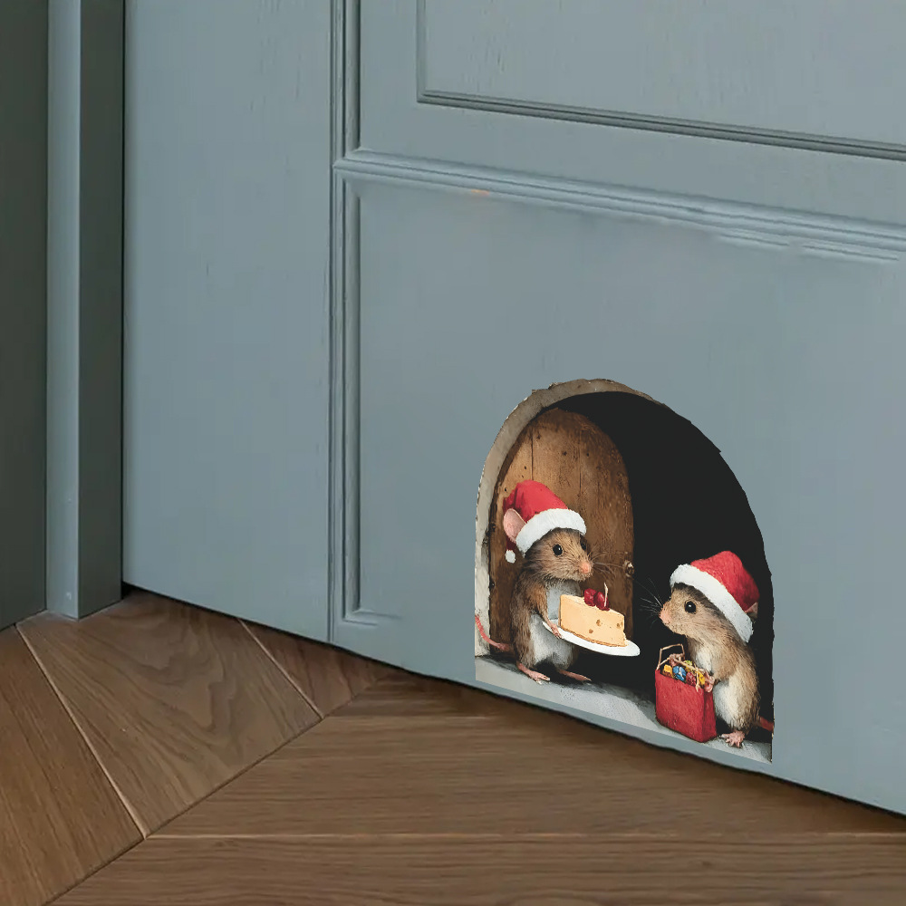 Милые рождественские наклейки на стену с маленькой мышкой, рождественские украшения для дома Noel Navidad, декор с Рождеством, 2025, с Новым годом 2026