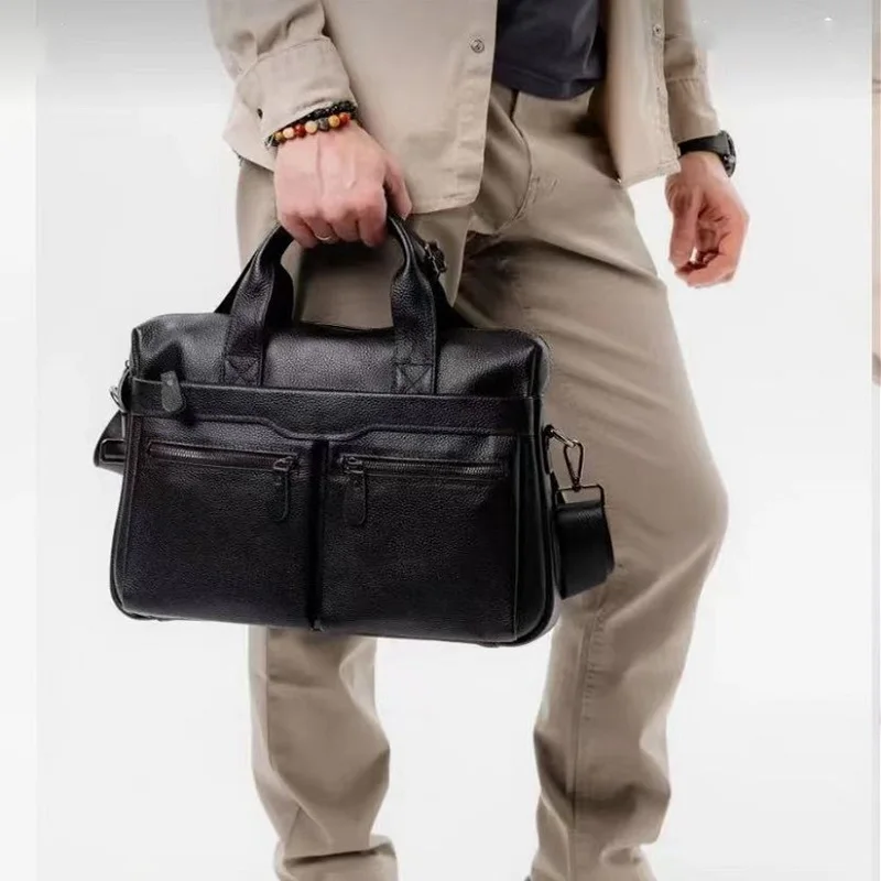 Nuova valigetta da uomo in vera pelle Borsa a tracolla Borsa per computer in pelle di vacchetta Borsa a tracolla da 15 pollici di grande capacità