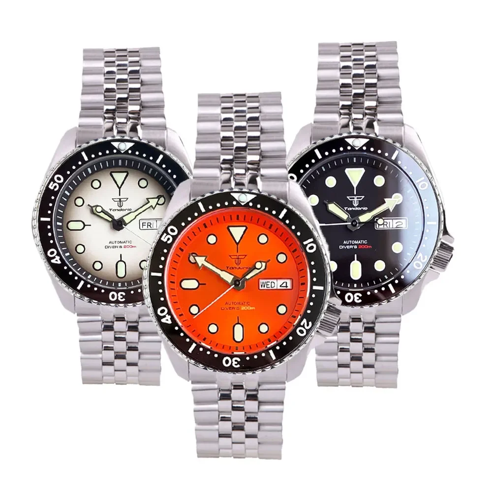 Tandorio Mod NH36 fecha de día laborable reloj mecánico de acero para hombres 120 clics bisel capítulo anillo 3,8 corona 20bar reloj impermeable