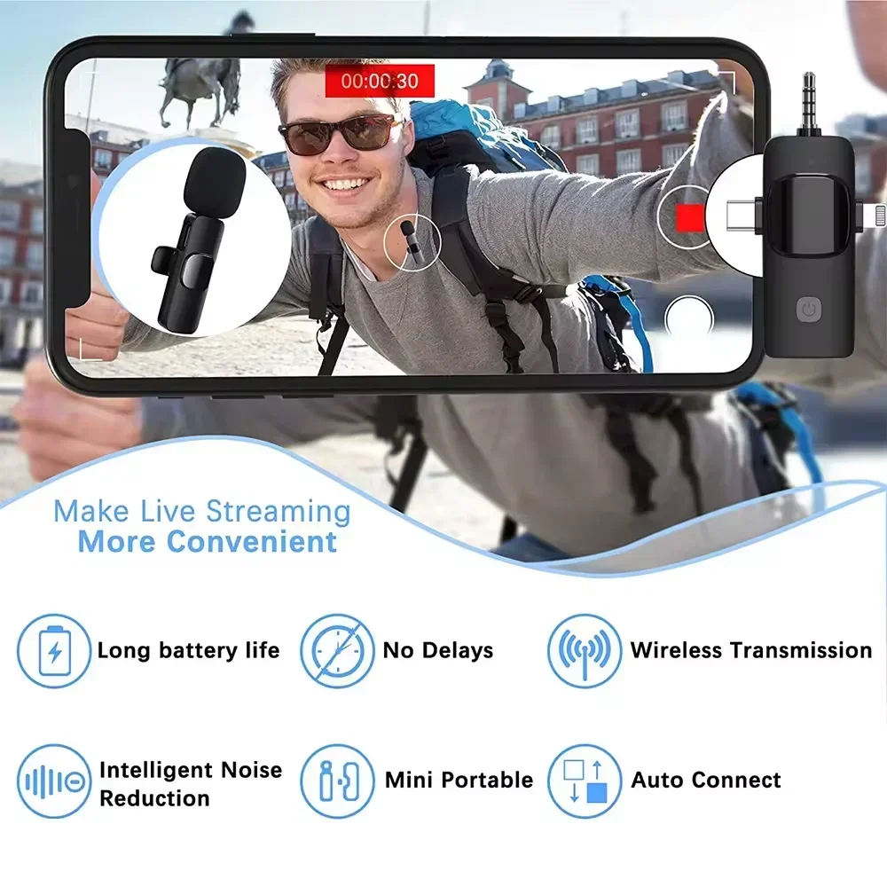 Basix Mini Lavalier Microphone Portable Audio Video Recording Mini Wireless Microphone for IPhone TypeC ipad Phone Microphone