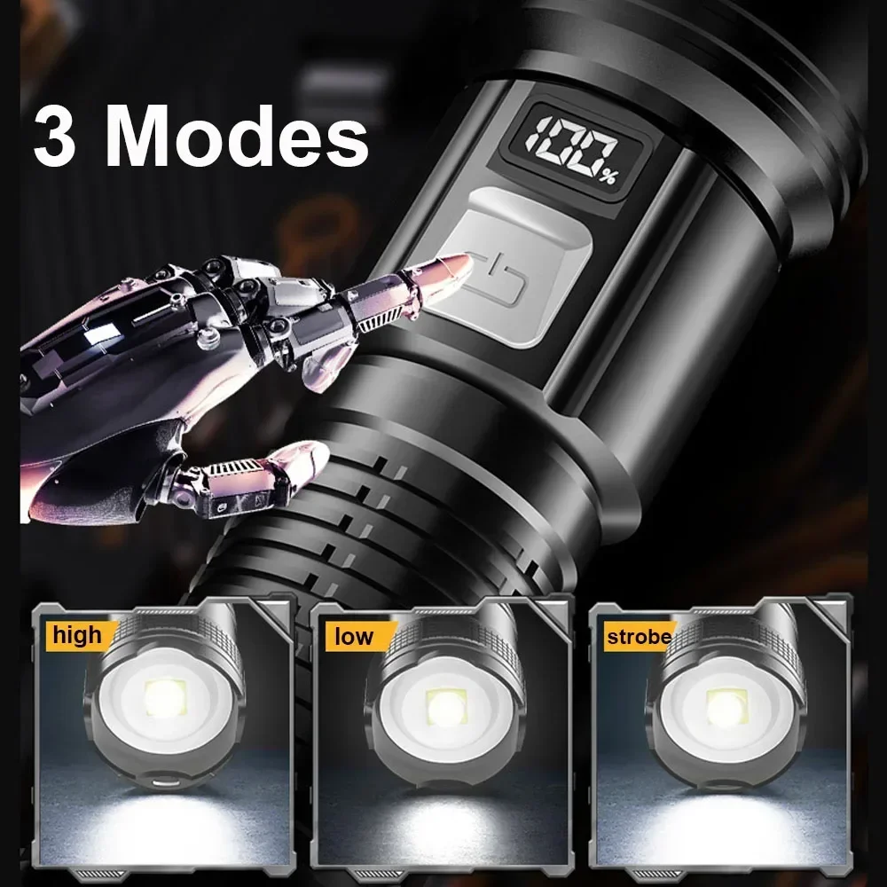 Linterna superbrillante con batería incorporada Linternas LED recargables USB C 500000 Lámpara de antorcha LM de alta potencia para linterna de camping