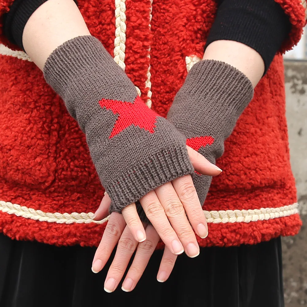 Black White Women Knitted Warm Half Gloves Autumn Winter Fingerless Gloves Arm Sleeve Girls Fashion Casual Accessories Mittens